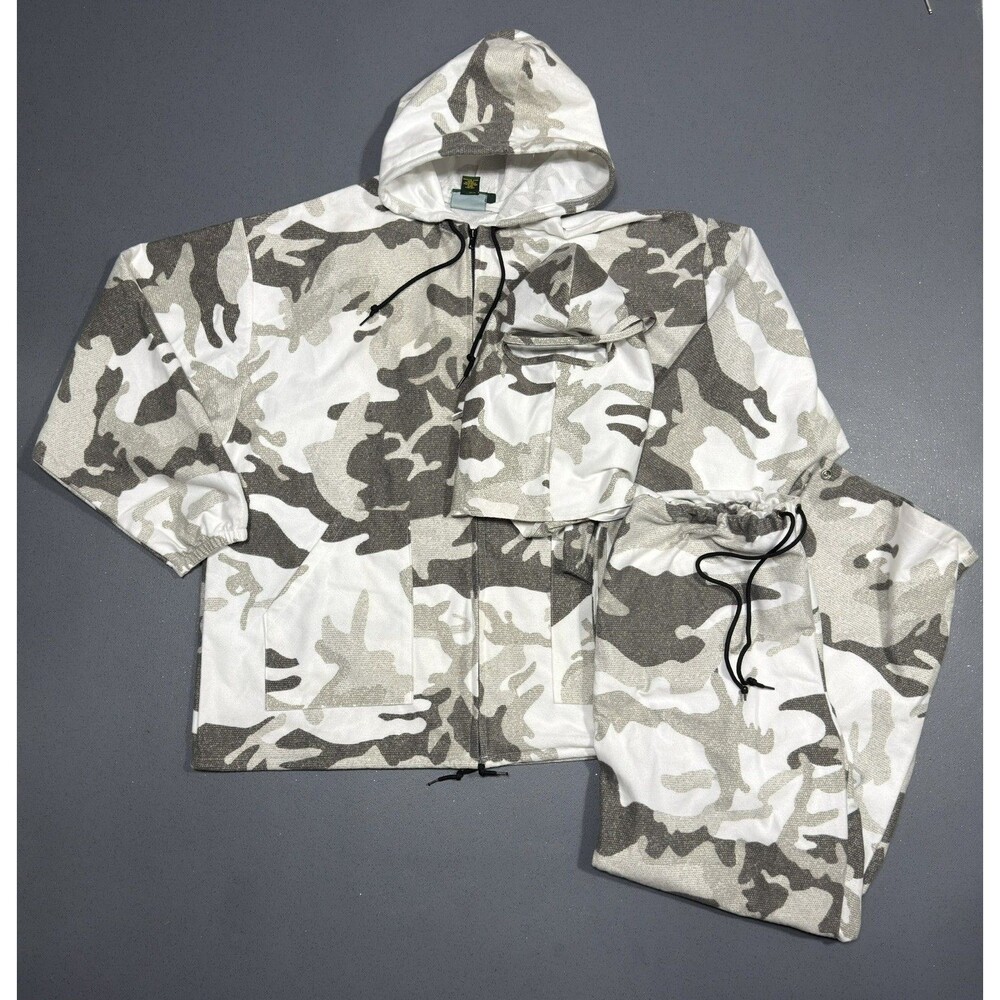 Vintage Cabelas Snow Camo Suit USA Set Jacket XL Pants Large Fleece Hunting